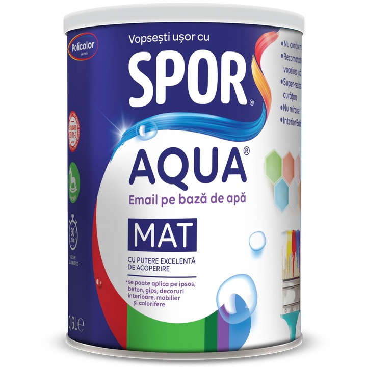 Email SPOR AQUA pe baza de apa Negru Graphit MAT, 0,6L