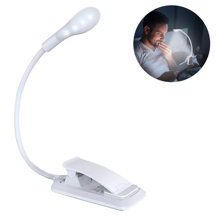 Lampa citita LED, plastic, 3 culori, flexibila 360°, 88 x 40 x 245 mm, alb