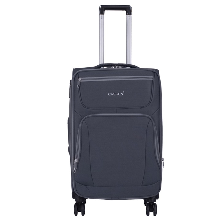Troler Marime S 57x36x25 cm, 4 roti duble cu rotatie 360°, Textil, Extensibil si rezistent, Gri, 7001, CASLON ®