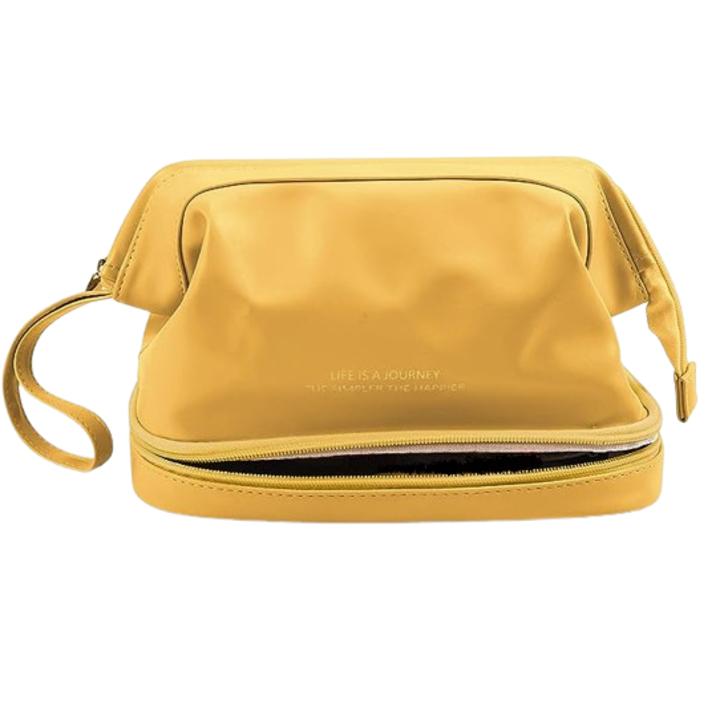 Geanta Cosmetice Voiaj, Impermeabila, 2 Compartimente, Capacitate Mare, Portabila, PU, 25x20x16cm, Galben