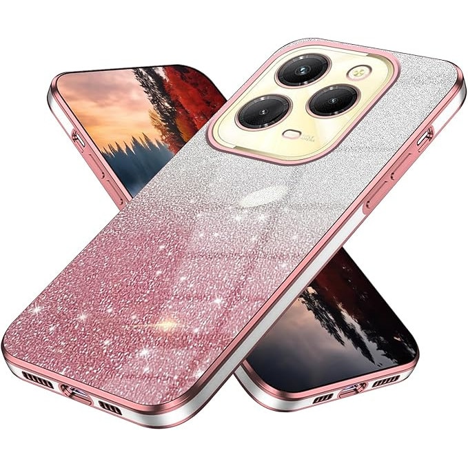 Husa telefon, pentru Infinix Hot 40 Pro, Glitter Transparent, Suport Inel