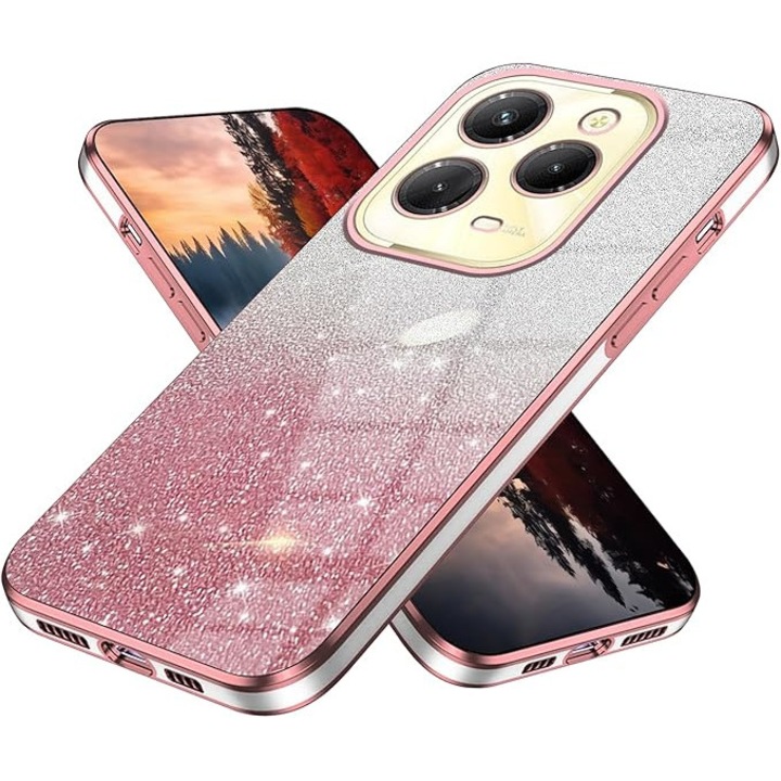 Husa telefon, pentru Infinix Hot 40 Pro, Glitter Transparent, Suport Inel