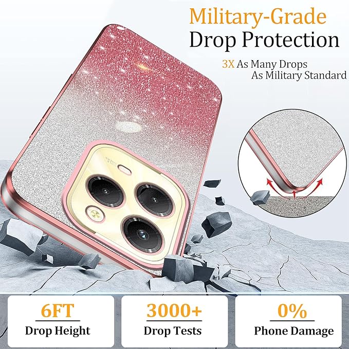 Husa telefon, pentru Infinix Hot 40 Pro, Glitter Transparent, Suport Inel