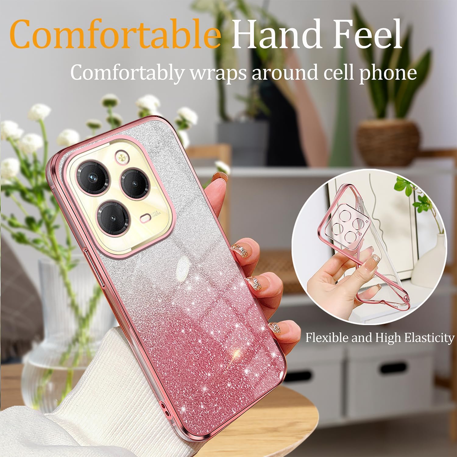 Husa telefon, pentru Infinix Hot 40 Pro, Glitter Transparent, Suport Inel