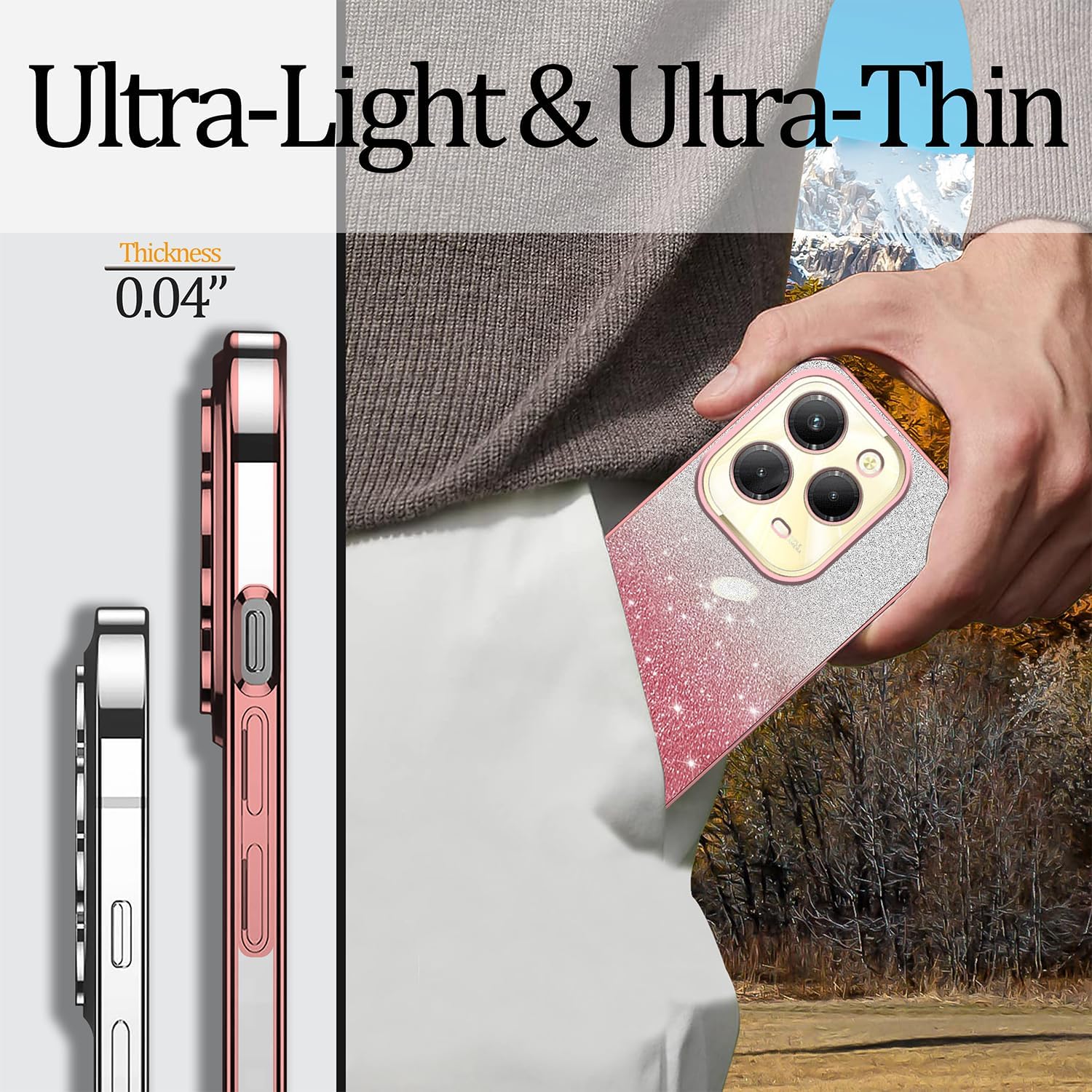 Husa telefon, pentru Infinix Hot 40 Pro, Glitter Transparent, Suport Inel