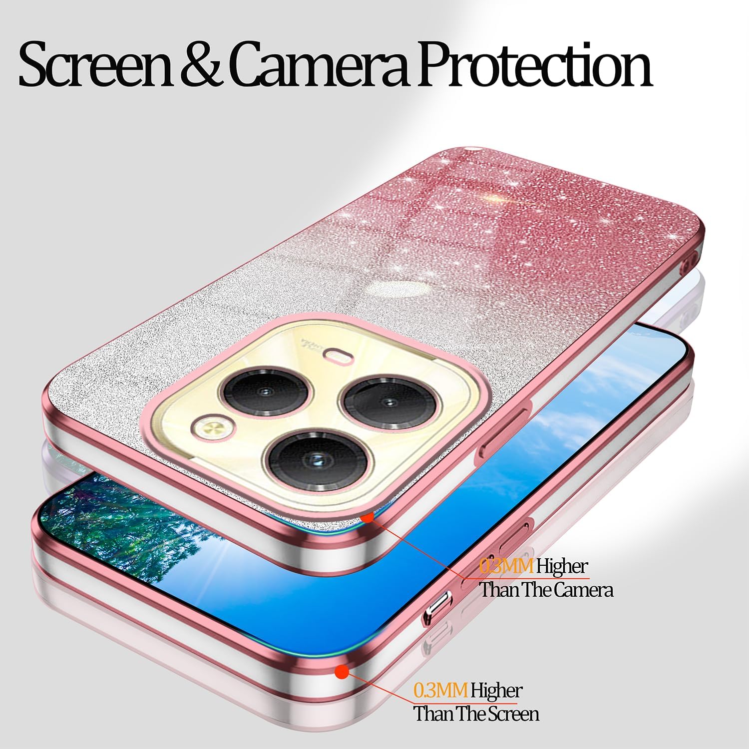Husa telefon, pentru Infinix Hot 40 Pro, Glitter Transparent, Suport Inel