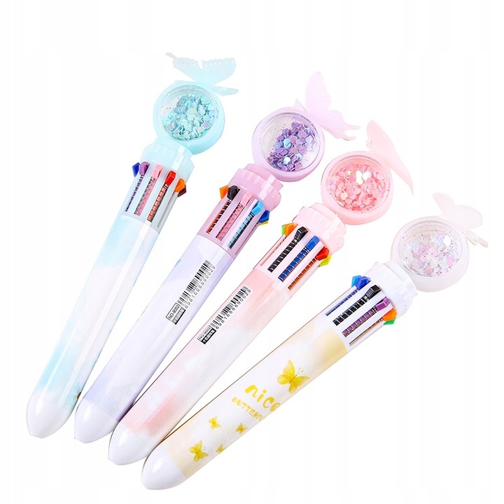 Set 4 Dlugopisy Multicolor cu Decor Motyl, 16.5cm