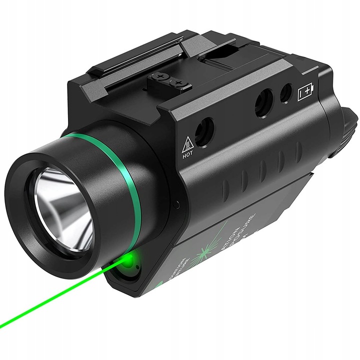 Indicator Laser Verde pentru Pistoale, 1000lm, Montare Picatinny, IPX7, Incarcare USB, Negru
