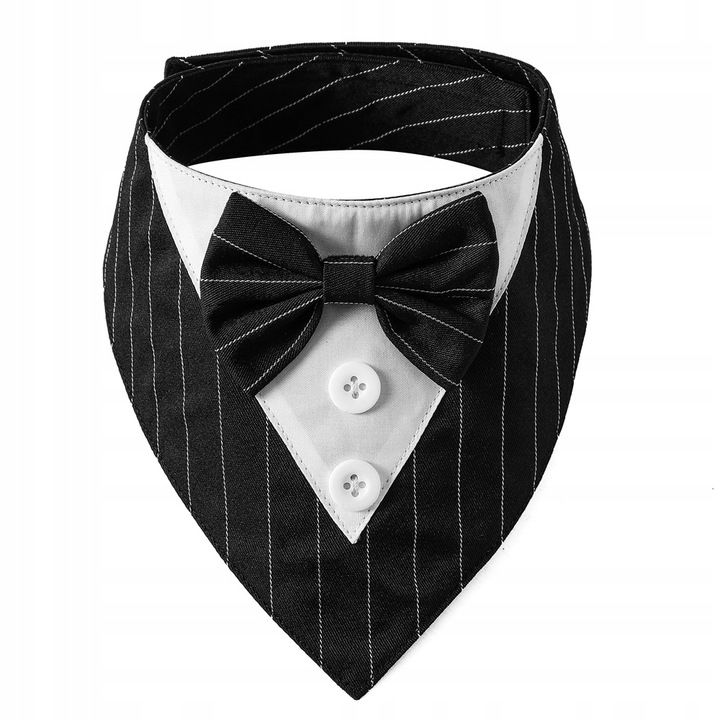 Costum cu papion pentru caini si pisici, bumbac, negru/alb, M