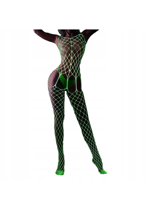Fluoreszkáló body harisnya, EL249, Poliészter, Neonzöld, One Size
