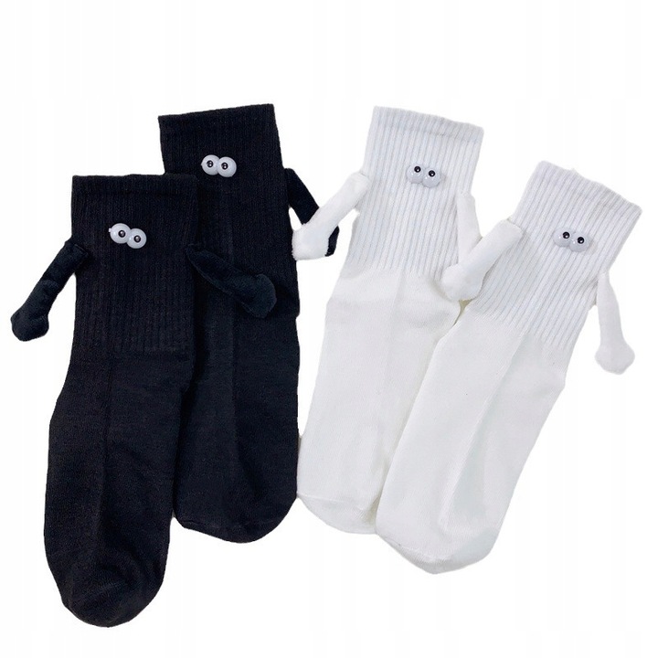 2 pár unisex zokni készlet 3D szemekkel és kézzel, pamut/elasztán, fekete/fehér, 36-42