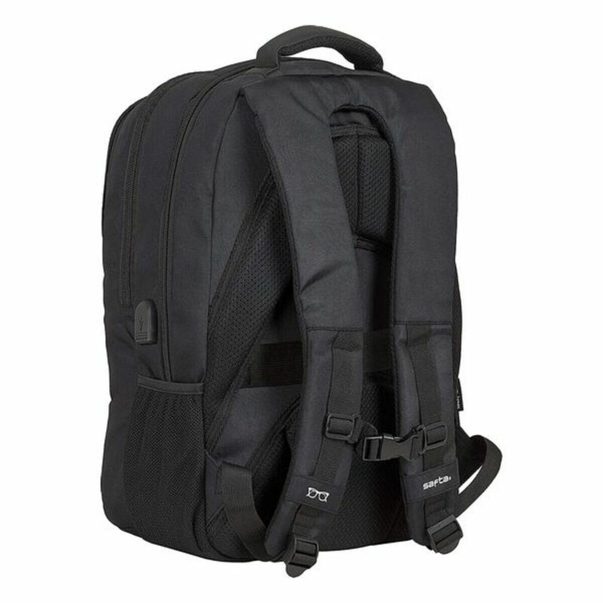 Rucsac laptop Safta, ergonomica, Port USB, compartimentata, Nailon/PVC, 15.6", negru, 30x43x16cm