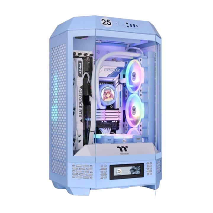 Компютърна кутия Thermaltake, ATX, Закалено стъкло, USB-C 3.2 Gen 2, 4 слота за разширение, Светлосин