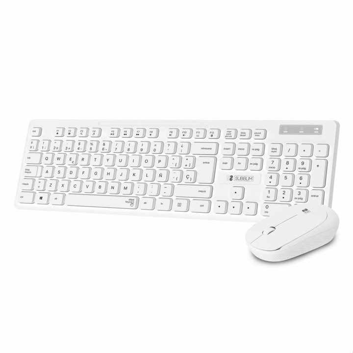 Set Tastatura si Mouse Wireless Subblim, Qwerty Spaniola, 1200 DPI, Alb, 2.4 GHz
