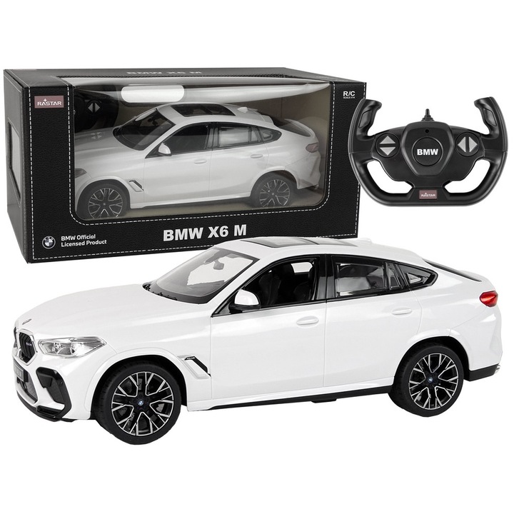 Количка с радиоуправление BMW X6 M 1:14, Rastar, бяла, 35x13x14см, комплект с пилот