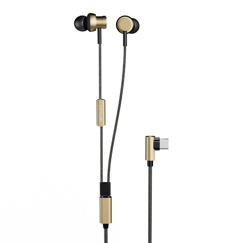 Casti audio cu microfon HiFuture Hi5, In-ear, Control pe fir, USB-C, Lungime cablu 1.2m, Auriu