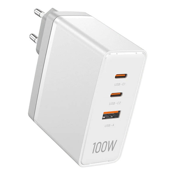 Адаптер Vention FEGW0-EU, 2xUSB-C, USB-A, 100W/100W/30W, GaN, бял