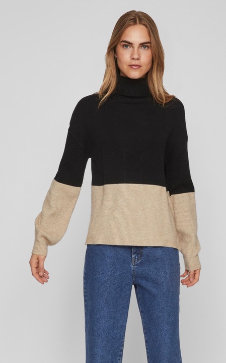 Női pulóver, villa, viszkóz, fekete/bézs, Fekete/Bézs