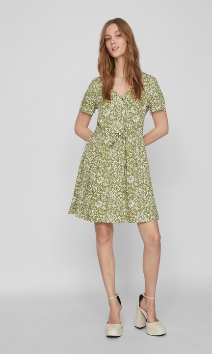 Къса дамска рокля VILA, 5735, Елегантна, Вискоза, Зелен