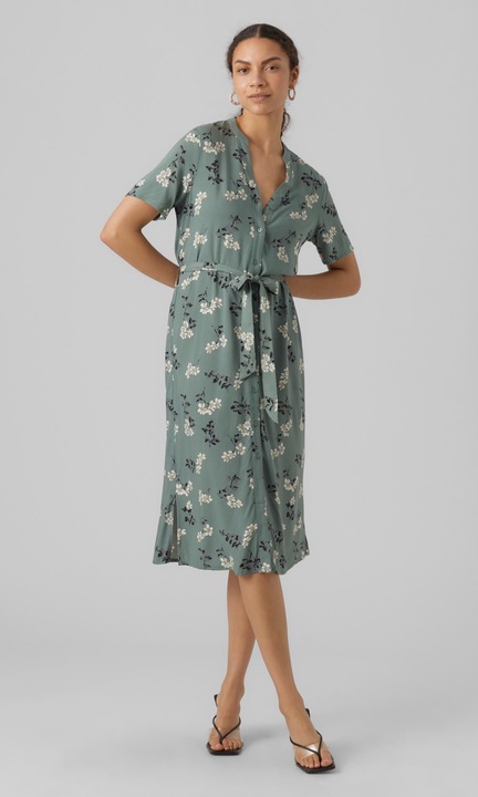 Дамска миди рокля, Vero Moda, Вискоза, Зелена, Зелен