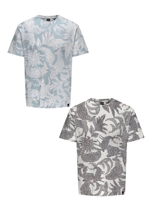 Only & Sons szett 2 darab rövid ujjú póló, pamut, fehér/kék, M INTL