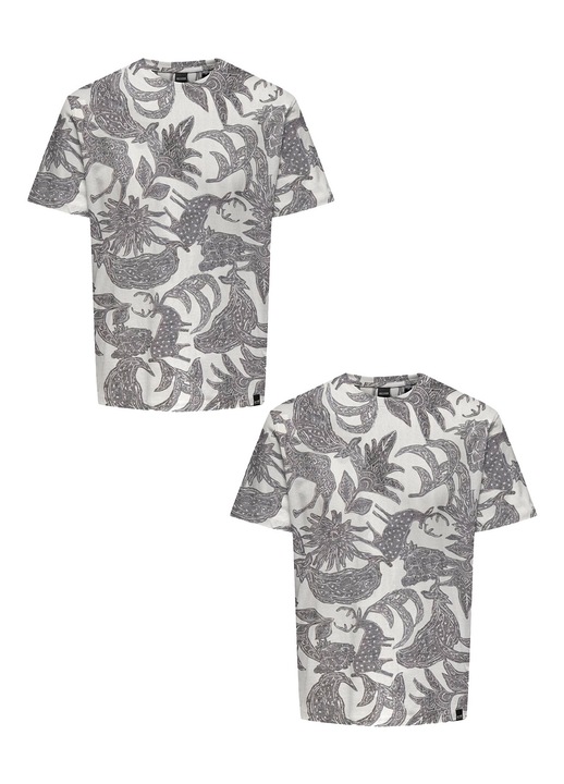 2 db Only & Sons rövid ujjú póló készlet, pamut, fehér/szürke, M INTL