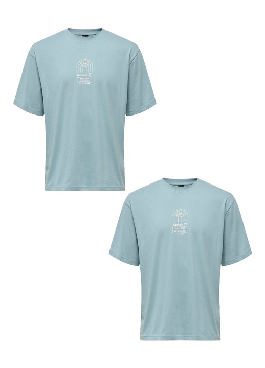 2 db-os férfi póló szett, Only & Sons, Organikus pamut, Világoskék, Világoskék, S