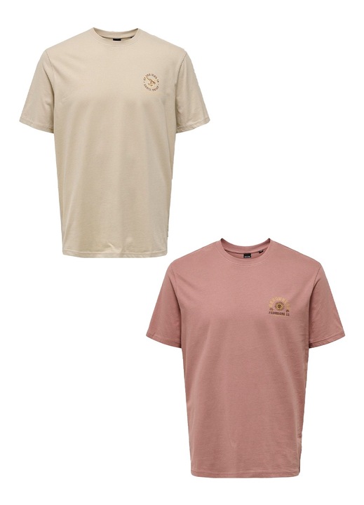 2 db Only & Sons rövid ujjú póló készlet, pamut, bézs/barna