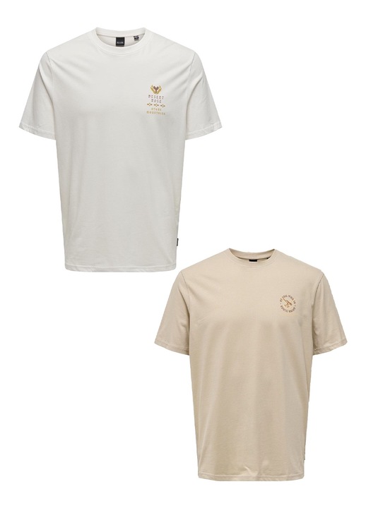 2 db-os férfi póló készlet, Only & Sons, Organikus pamut, törtfehér/bézs, Bézs/Törtfehér