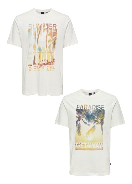 2 db-os póló készlet rövid ujjal, Only & Sons felirattal, pamut, fehér, S INTL