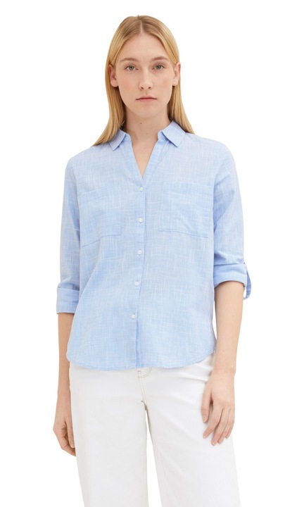 Blúz hosszú ujjal SLUB STRUCTURE, Kék