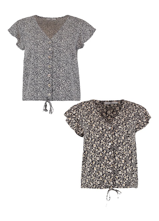 Комплект от 2 тениски Hailys, Вискоза, Бял/Черен/Сив