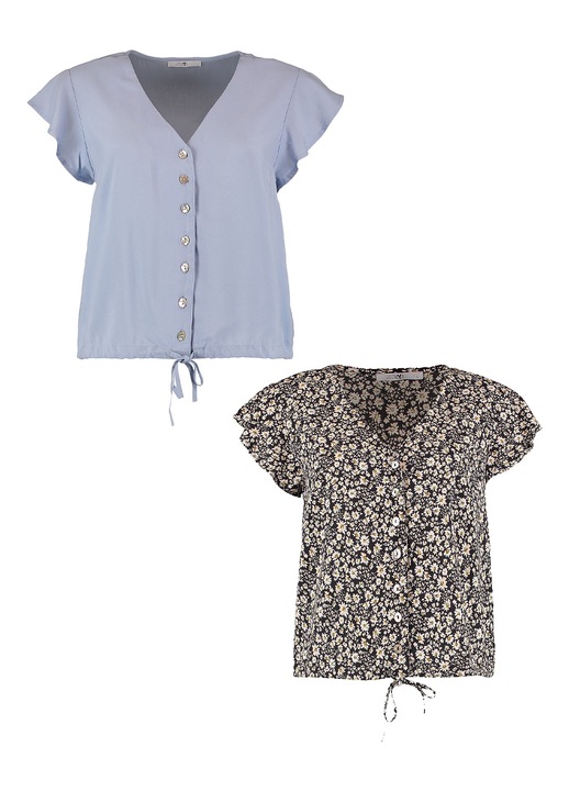 Комплект 2 дамски тениски, Hailys, Вискоза, Черно/Синьо, Черен/Син