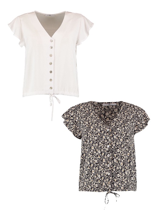 Комплект 2 дамски тениски, Hailys, Вискоза, Бяло/Черно, Бял/Черен