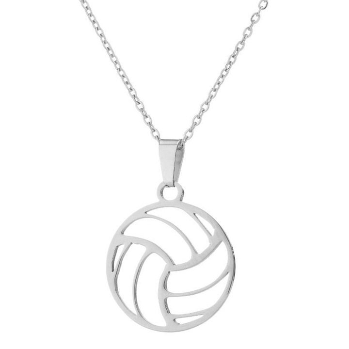 Colier din inox, pandantiv volei, argintiu, 2.2cm, lant 45cm