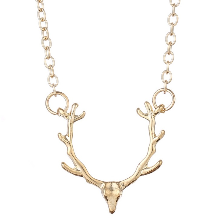 Colier cu pandantiv cerb, auriu, aliaj
