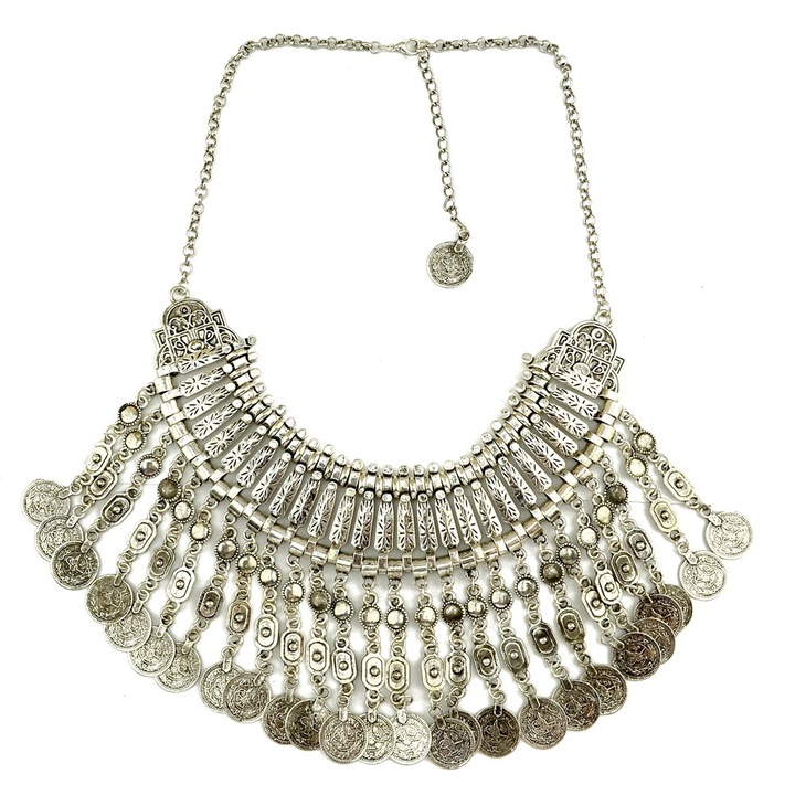 Colier cu franjuri, argintiu, vintage