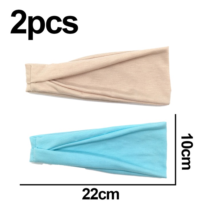 Комплект от 2 QttvbTna ленти за глава, еластични, дишащи, сини/бежови