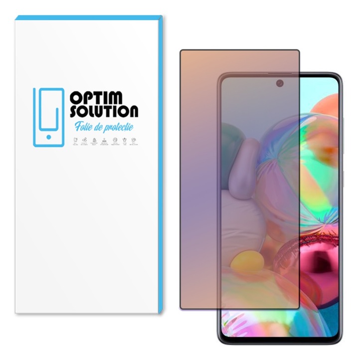 Folie Top Anti-BlueRay pentru Samsung Galaxy A71, OPTIM SOLUTION, Sticla Securizata Crystal Clear, UV Proof, Slim Fit, Protectie Completa 9H, Anti-Blue Light, Full Glue, Blocheaza Lumina Albastra, AntiShock, Optim Premium Technology