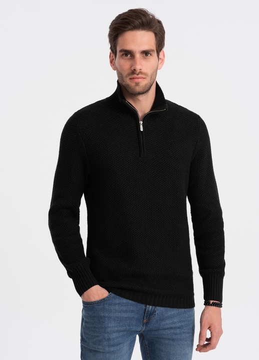 Férfi kötött pulóver OMBRE OM-SWZS-0105, Fekete, L