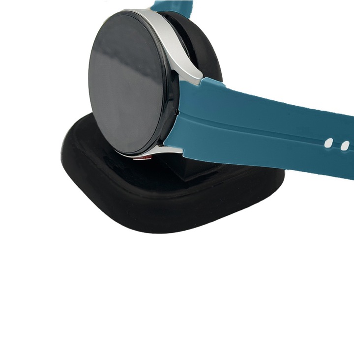 Szíj a Samsung Galaxy Watch Active2-vel kompatibilis okosórához, rugalmas szilikon, víz- és szennyeződésálló, diszkrét kialakítás, perforációk a hossz beállításához és tökéletes illeszkedés a kézhez, smaragdzöld