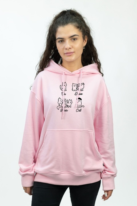 Hanorac oversize pentru femei cu imprimeu undeuxtroiscat, Bumbac, Roz, XL-2XL