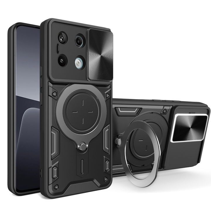 Husa pentru Xiaomi Redmi Note 13 5G, CamGuard Pro Kickstand, Slider Camera, Antisoc, Protectie Superioara, Negru