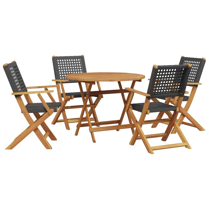 Set mobilier gradina vidaXL, 5 piese, negru, poliratan si lemn masiv, 19.2 kg 3281814
