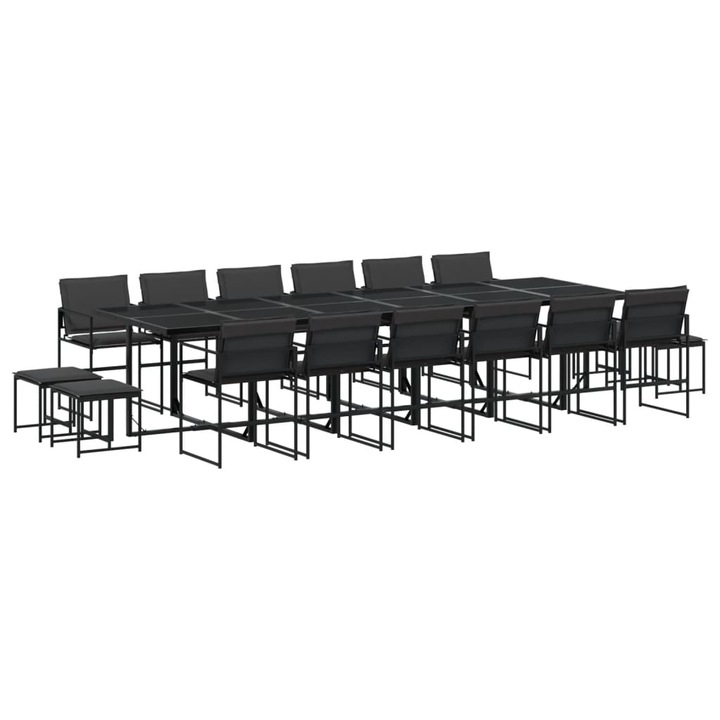 Set mobilier de gradina vidaXL, 17 piese, cu perne, negru, textilena, 29.54 kg