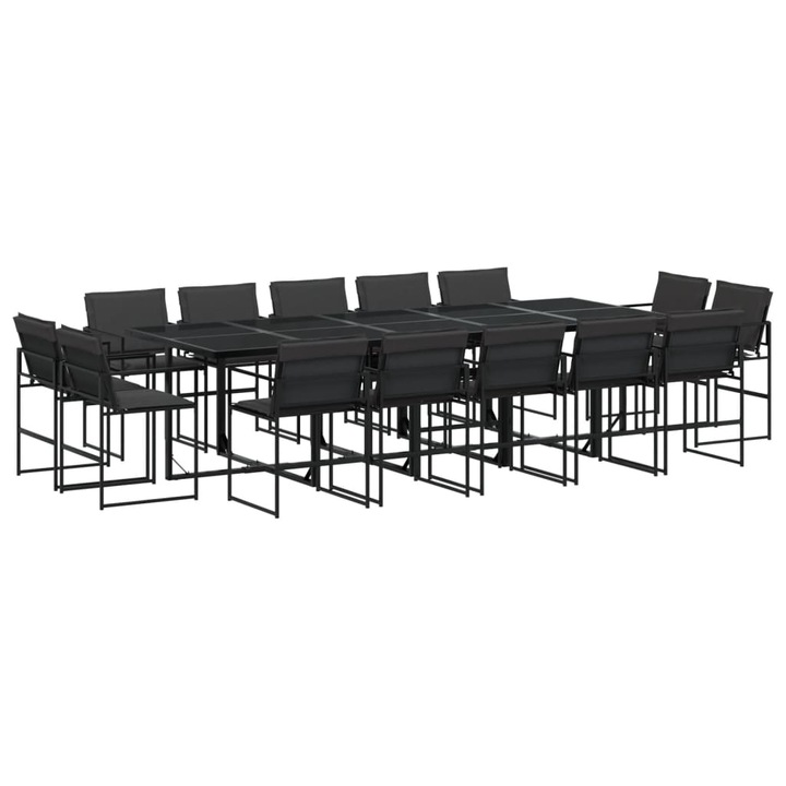 Set mobilier de gradina vidaXL, 15 piese, cu perne, negru, textilena, 40.5 kg