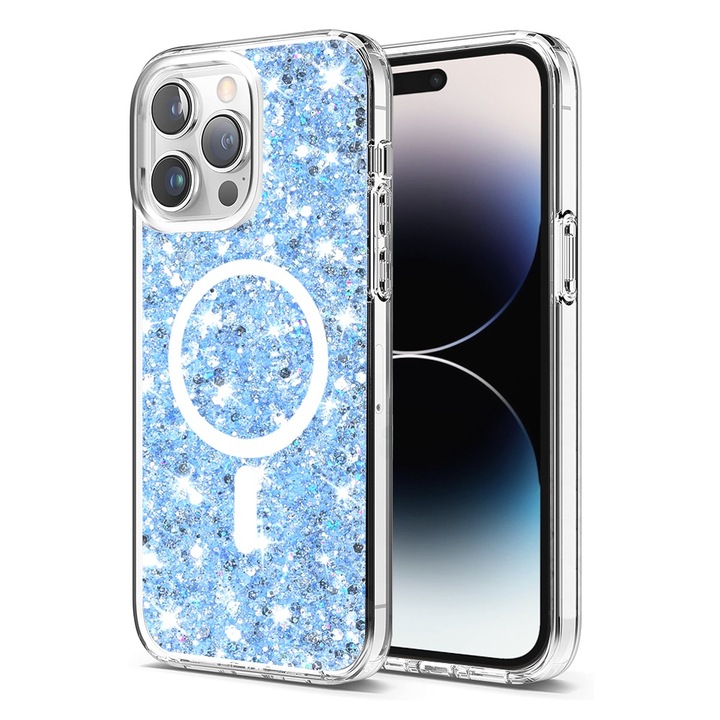Husa Protectie pentru iPhone 14 Pro, Cipsir Safe, Sparkly Glitter, V17, Lexgard, Blue