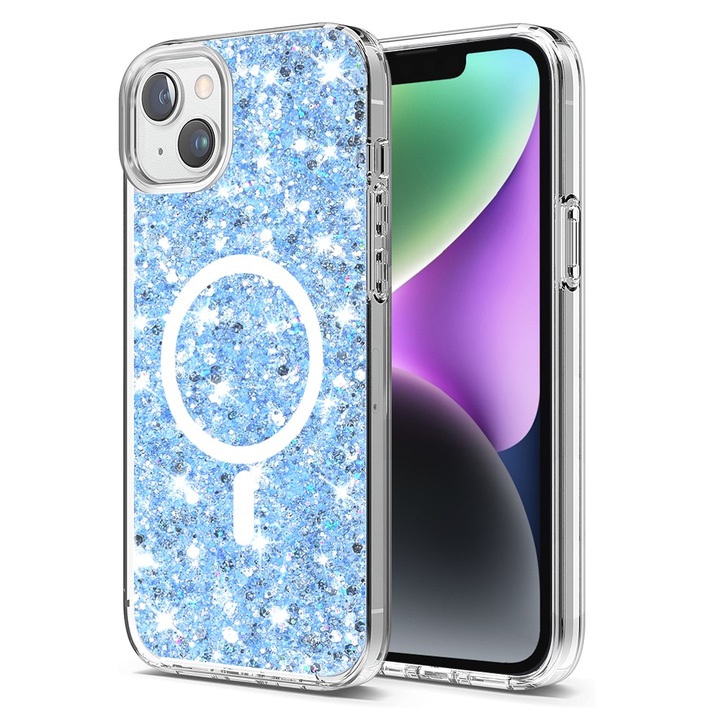 Husa Protectie pentru iPhone 14 Plus/iPhone 15 Plus, Cipsir Protect, Sparkly Glitter, V45, Lexgard, Blue