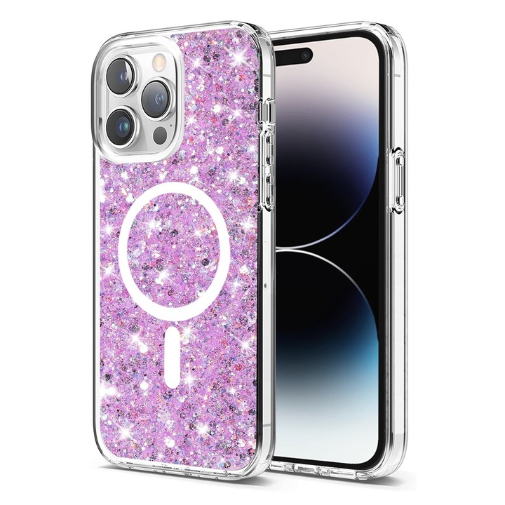 Husa Protectie pentru iPhone 14 Pro Max, Cipsir Safe, Sparkly Glitter, V23, Lexgard, Magenta
