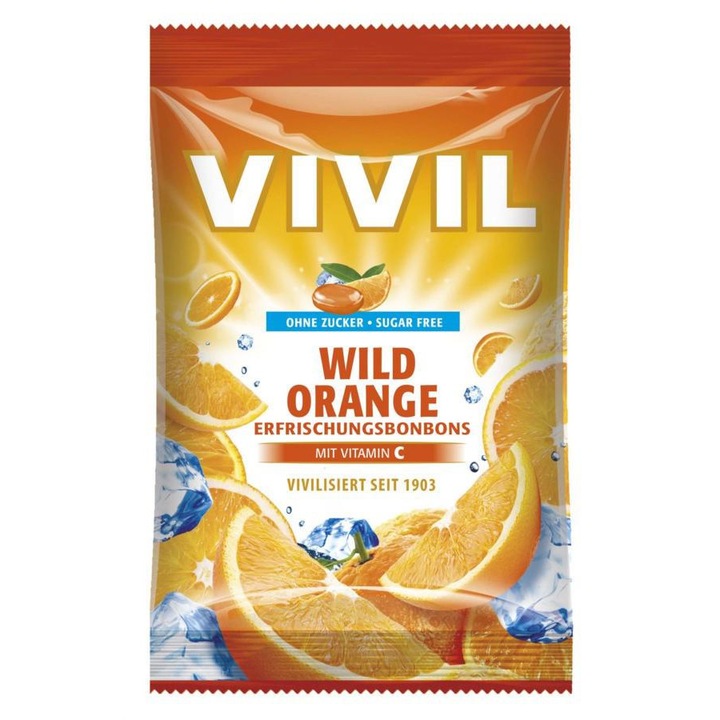 Bomboane Portocala Amara cu Vitamina C Fara Zahar 60 grame Vivil
